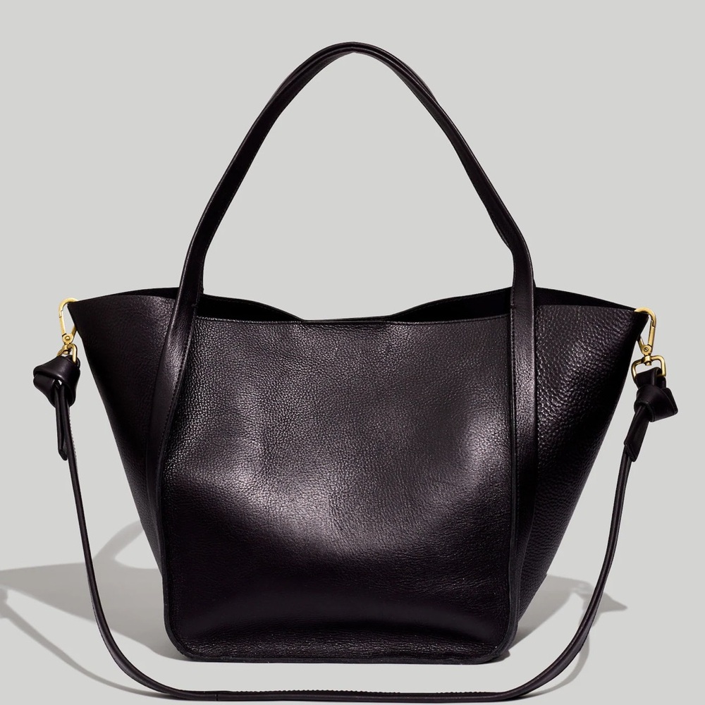 Madewell Black Sydney Leather Tote with Gold Accents (Large)